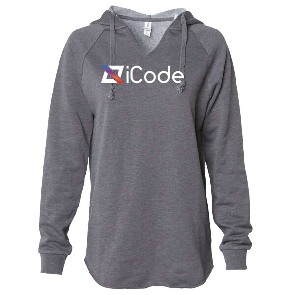 iCODE Printed Full Chest logo - Women’s Lightweight California Wave Wash Hooded Sweatshirt Thumbnail
